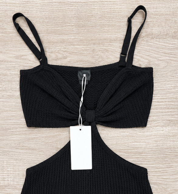 Black Ribbed Cut-Out Knit Dress – XS – product image 3