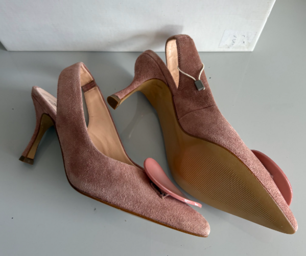 Tosca Blu Giada Malva Slingback Pointed-Toe Heels with Round Pink Detail β EU 37