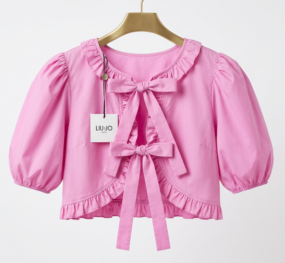 Back view — LIU JO Rosa Pink Cotton Cropped Tunic with Back Tie – UK 14.
