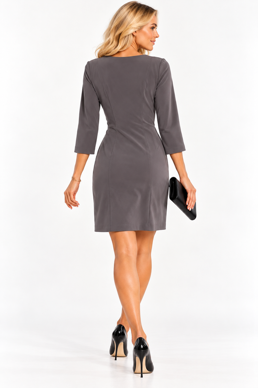 Back view on a model β Emporio Armani Mineral Grey Draped Tailored Dress β Size IT 42.