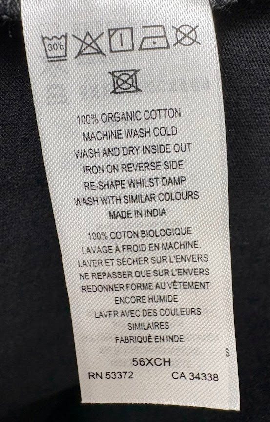 Fabric composition and care label — French Connection Black Graphic T-Shirt – L.