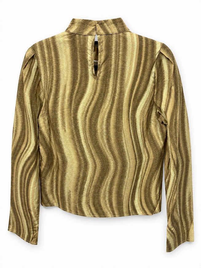 NA-KD Brown-Gold Print Puff Sleeve Blouse – EU 34