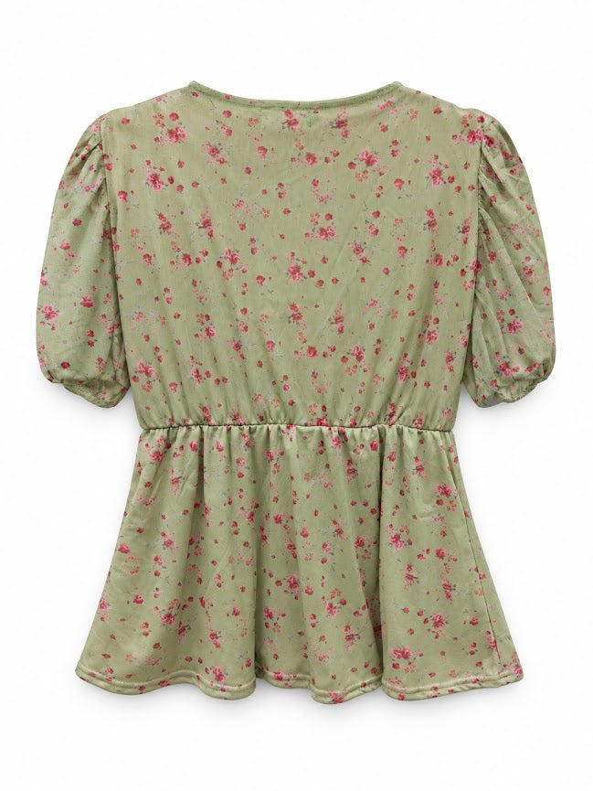 In The Style Green Floral Puff-Sleeve Peplum Top – UK 14 – product image 2
