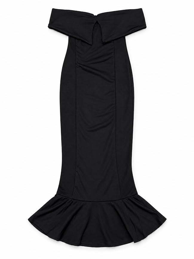 PrettyLittleThing black Bardot frill-hem midi dress β UK 10 β product image 2