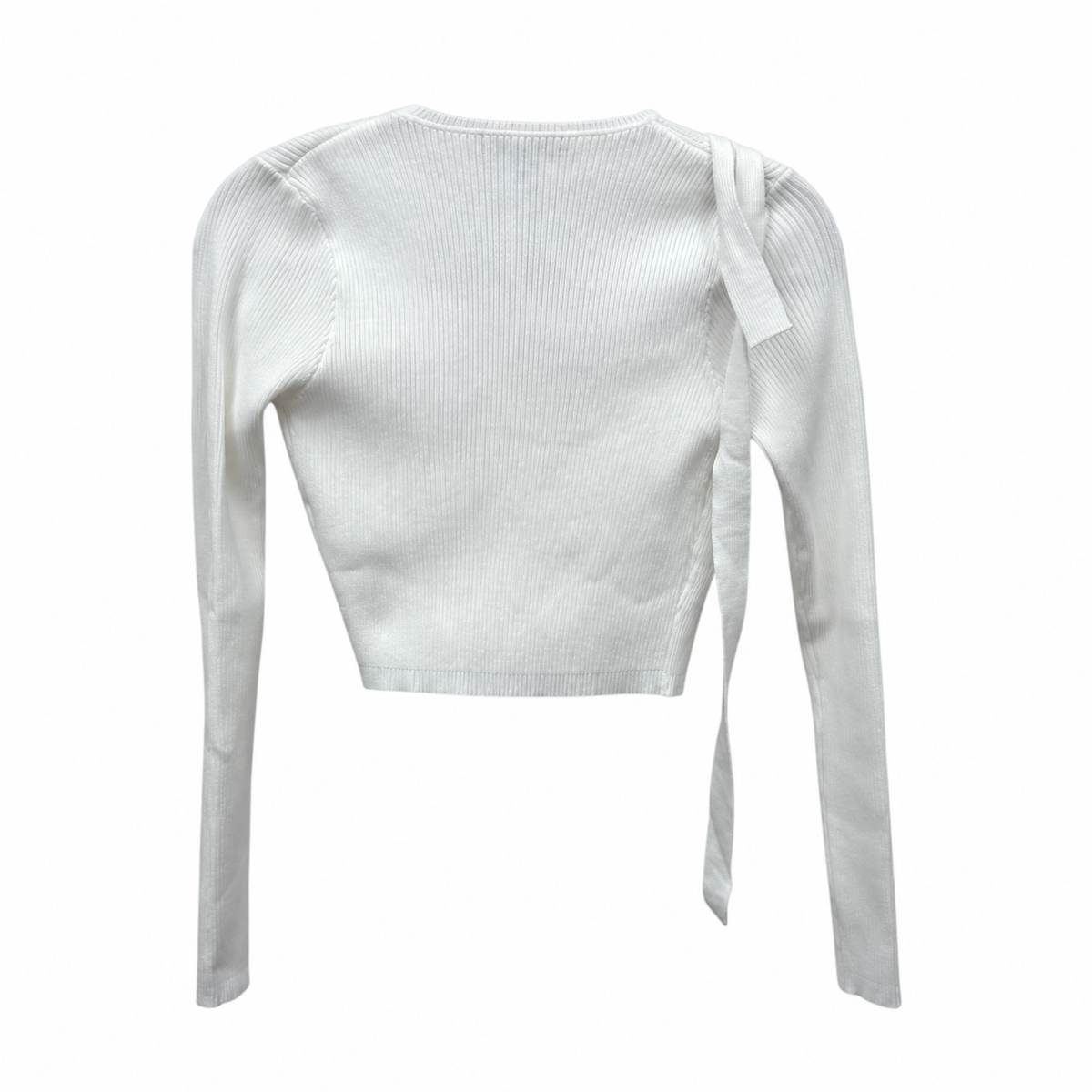 Back view — Missguided white ribbed wrap top, size S.