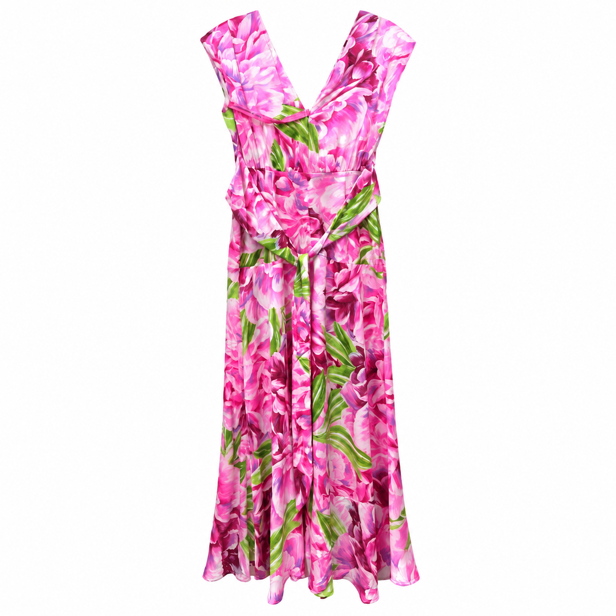 Back view — Liquorish Pink & Green Floral Maxi Dress – UK 10