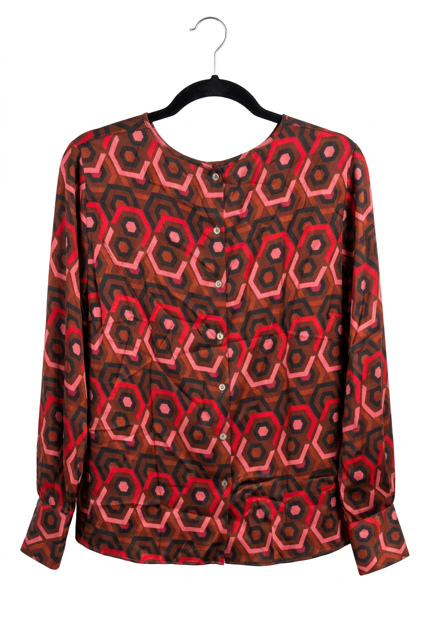Back view — Camicetta Snob Multicolour Geometric Print Blouse – UK 12.