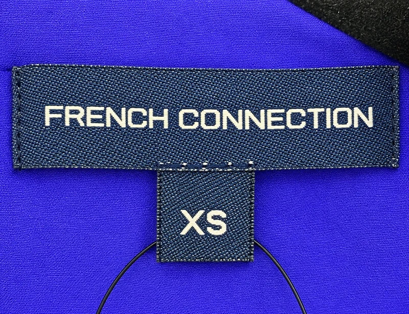 Brand and size label β French Connection Cobalt Violet Crepe Light Keyhole Top β XS and S.