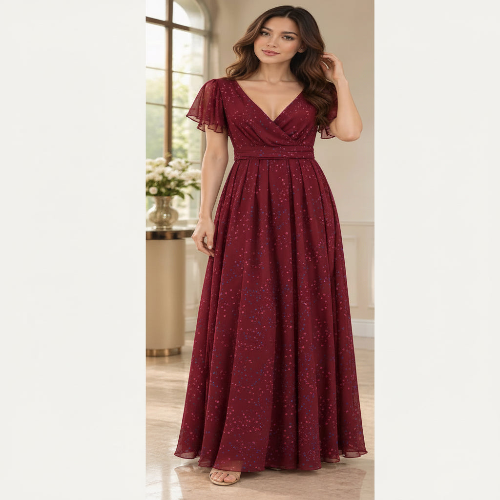 Maids to Measure Caroline Burgundy Confetti maxi dress, UK 14 – product image 2