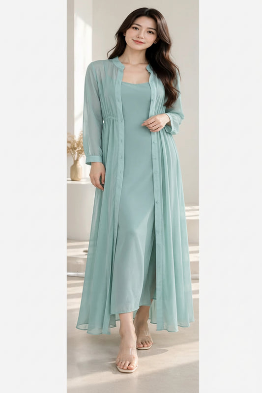 Pennyblack PRAGA mint green two-piece maxi dress and matching slip set – product image 1