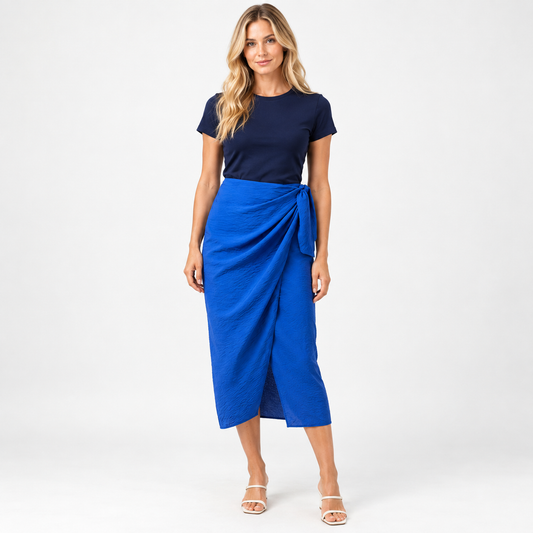 French Connection Cobalt Blue Faron Drape Skirt UK 10 / UK 12 shown on a model.