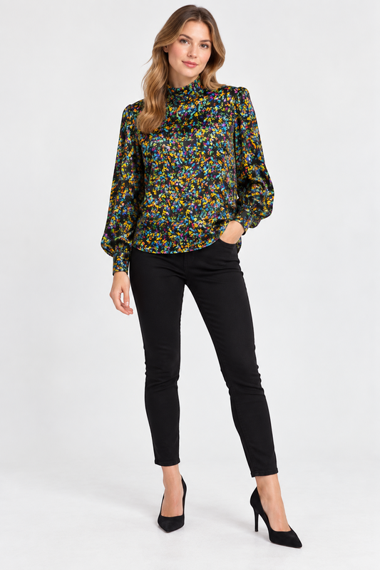 French Connection Blackout Multi Amber Adora Satin Top — UK 10