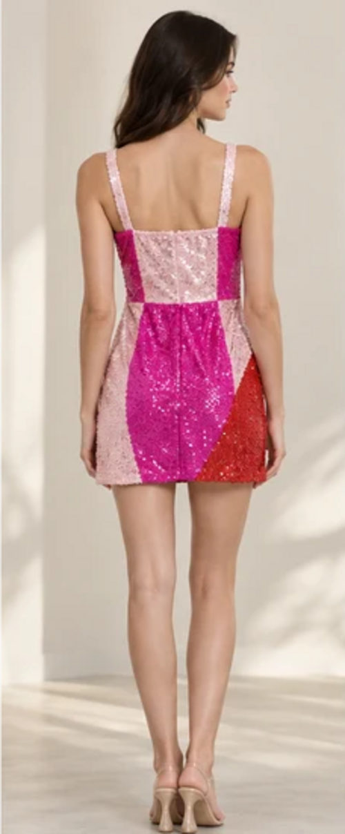 Lace & Beads Red & Pink Sequin Alicia Mini Dress – product image 2 of 11