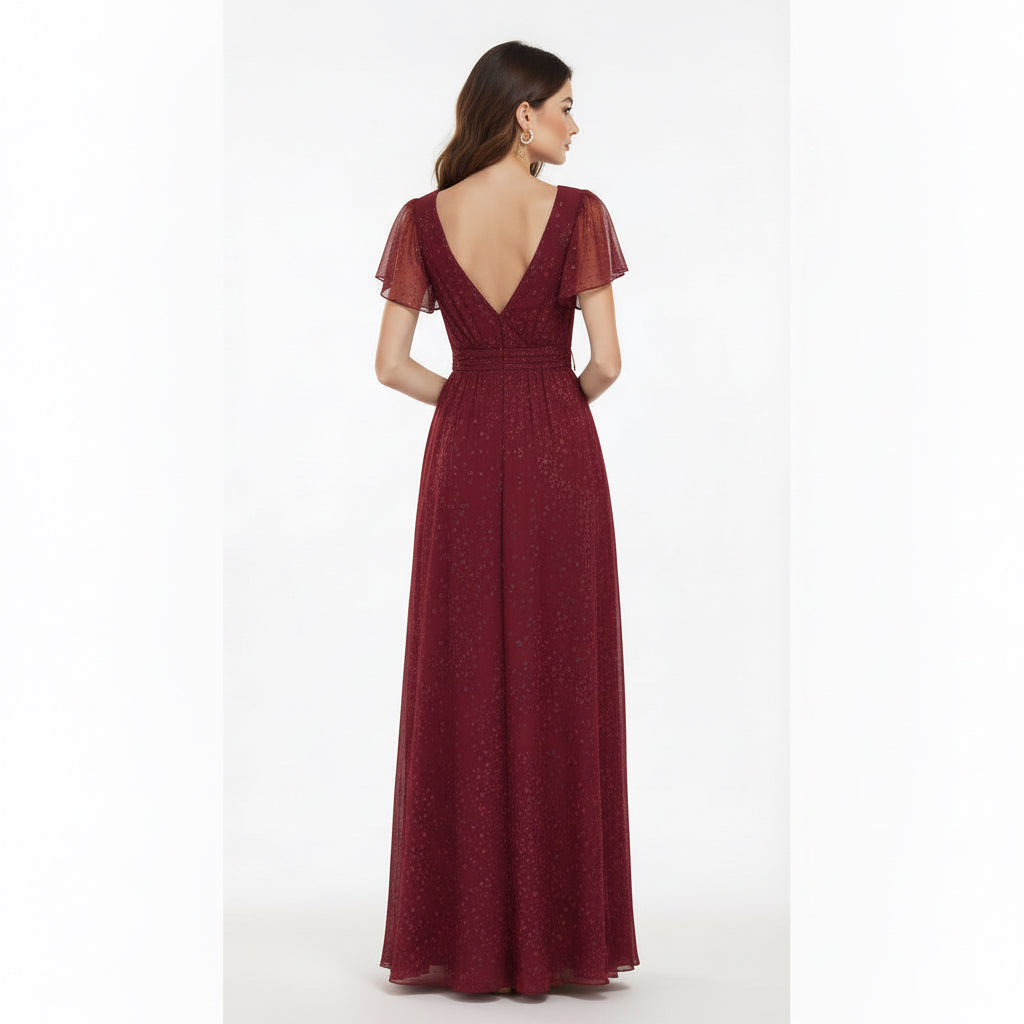 Maids to Measure Caroline Burgundy Confetti maxi dress, UK 14 – product image 3