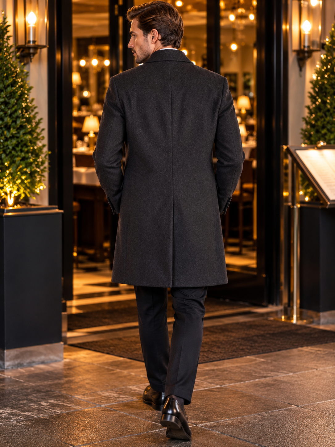 French Connection Men's Dark Grey Melange Winter Melton Wool Blend Tailored Coat Size S BNWT