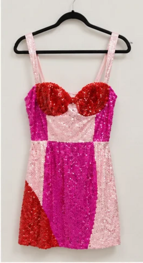 Lace & Beads Red & Pink Sequin Alicia Mini Dress – product image 3 of 11