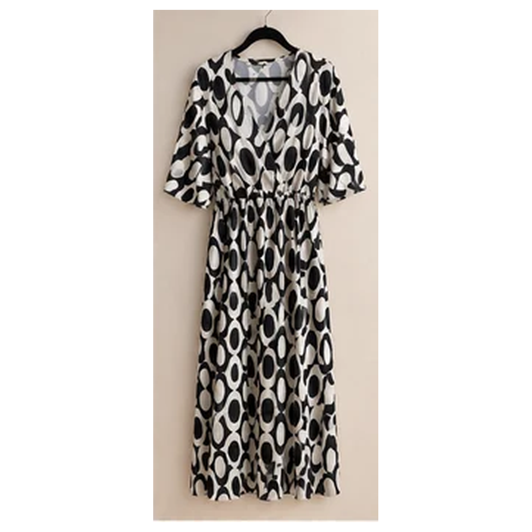 Biancoghiaccio Trieste Black & White Abstract-Print Midi Dress – IT 46 — photo 3