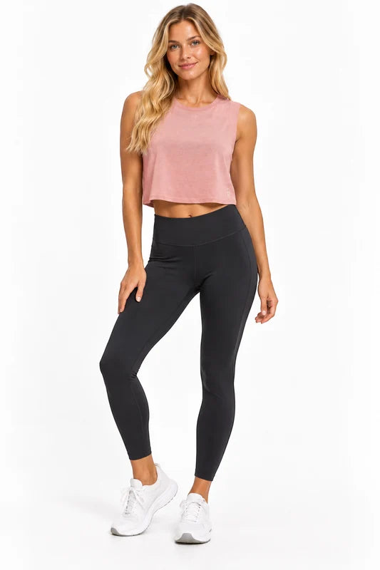 Lorna Jane Enchanted Pink Move Easy Cropped Tank – Size S shown on a model.