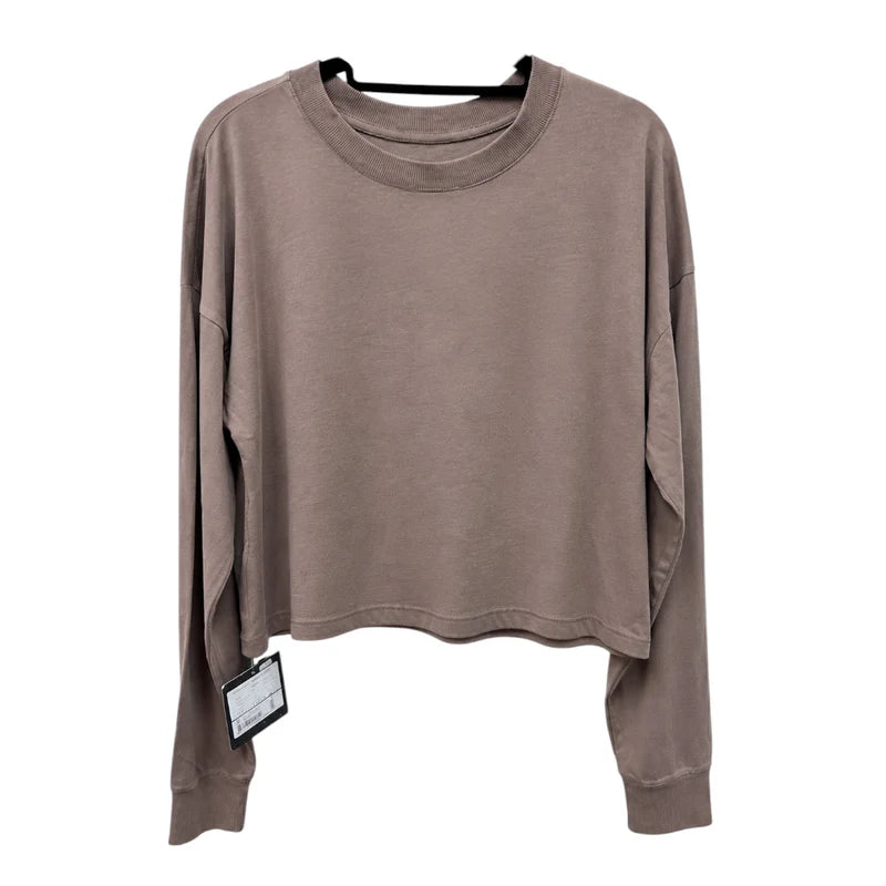 Front view — Lorna Jane Washed Bone Sports Club Long Sleeve Top – S.