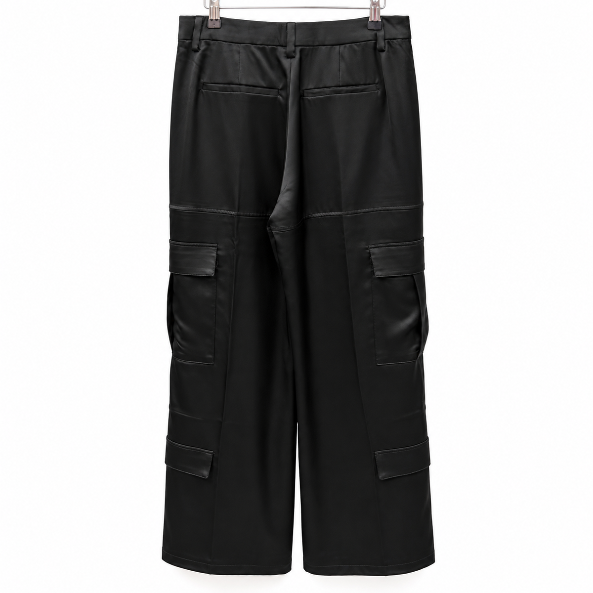 Back view — Calliope Black Talone Cargo Trousers – Sizes M and L.