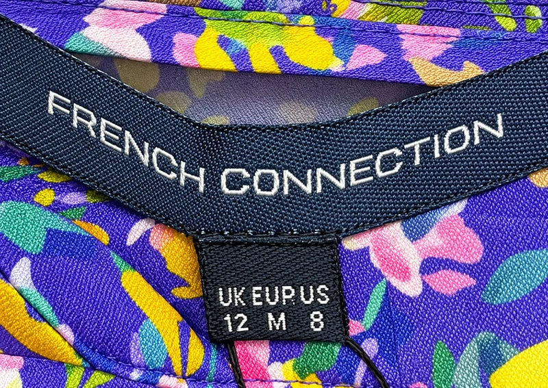 Brand and size label — French Connection Cobalt Violet Floral Satin Top – UK 12.