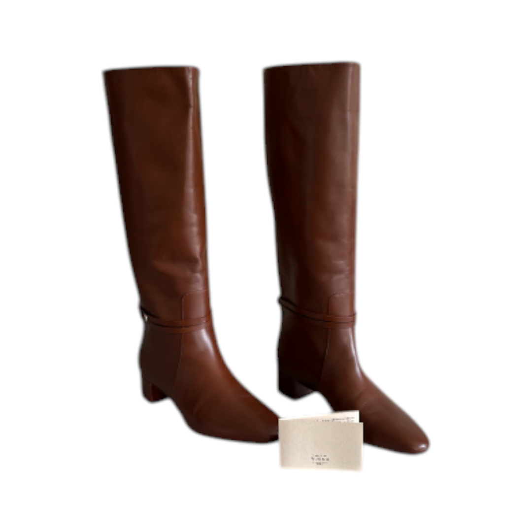 Francesco Russo Brown Knee-High Boots with Ankle Strap and Block Heel EU 37 – product image 4