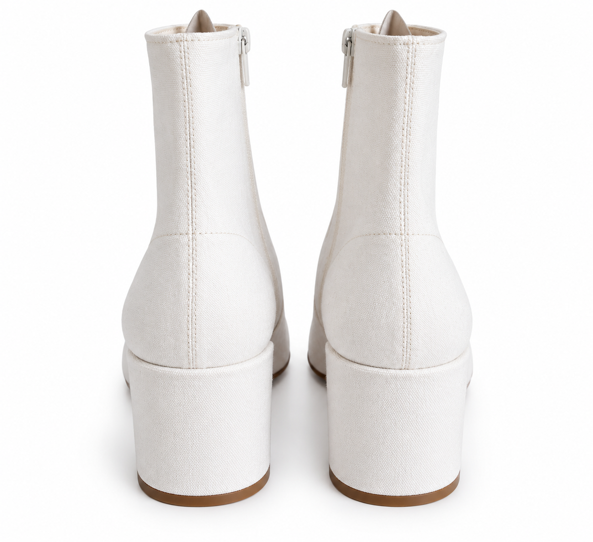 Rear view of the pair — Stephen Venezia Italian White Canvas Block-Heel Ankle Boots – EU 40.