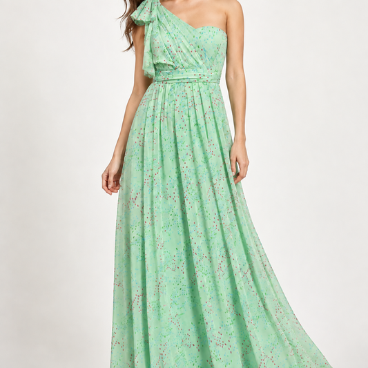 Maids to Measure Georgina Misty Green Confetti maxi dress