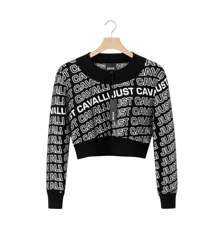 Just Cavalli Black & White Logo Jacquard Knit Jumper UK 10/12 – product image 3 of 6