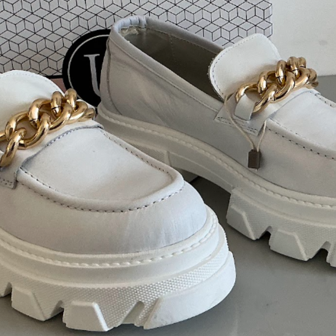 InLace White Calf-Leather Chain Chunky Loafers – EU 39