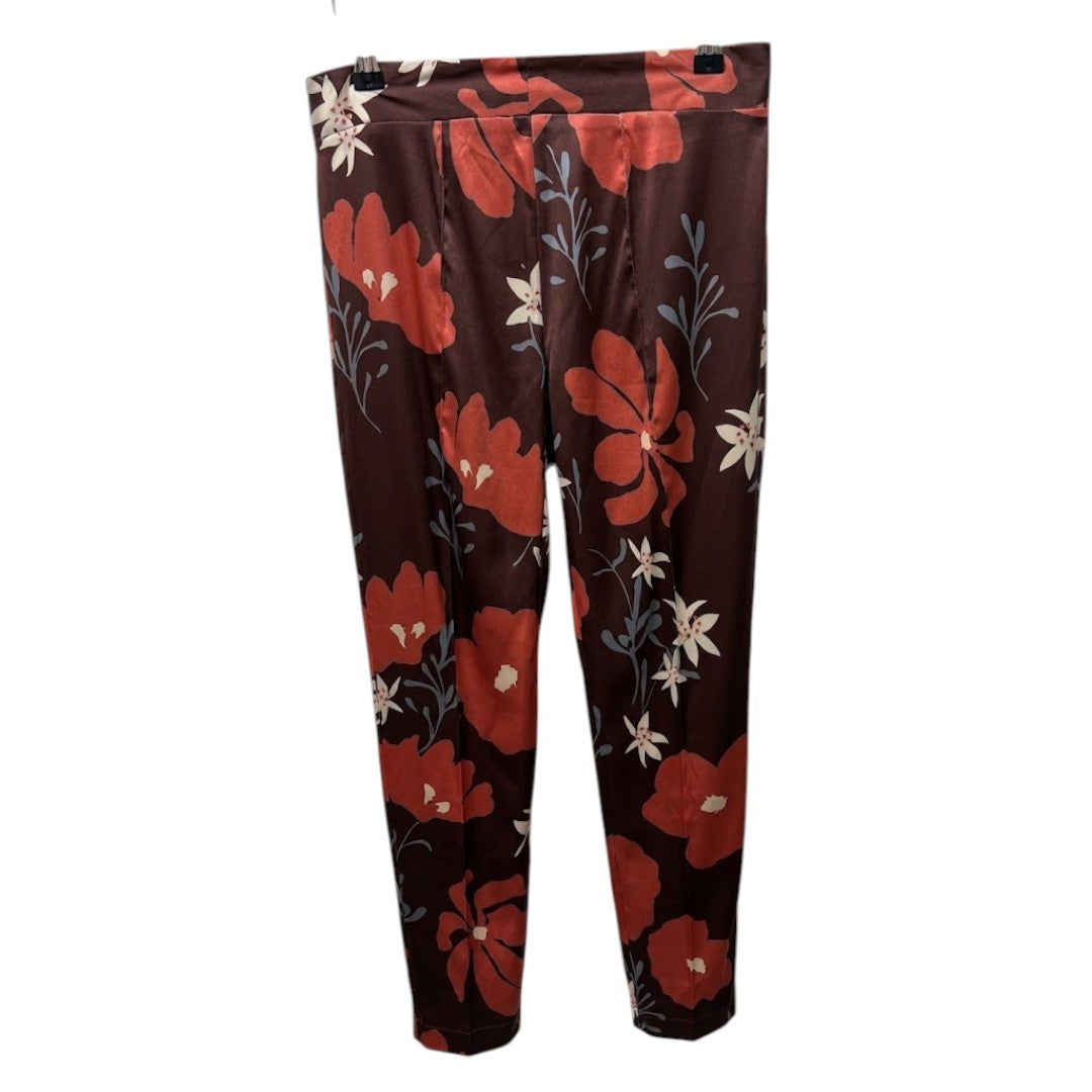 Front view — SIYU Brown Floral Print Silk Blend Trousers – UK 10.
