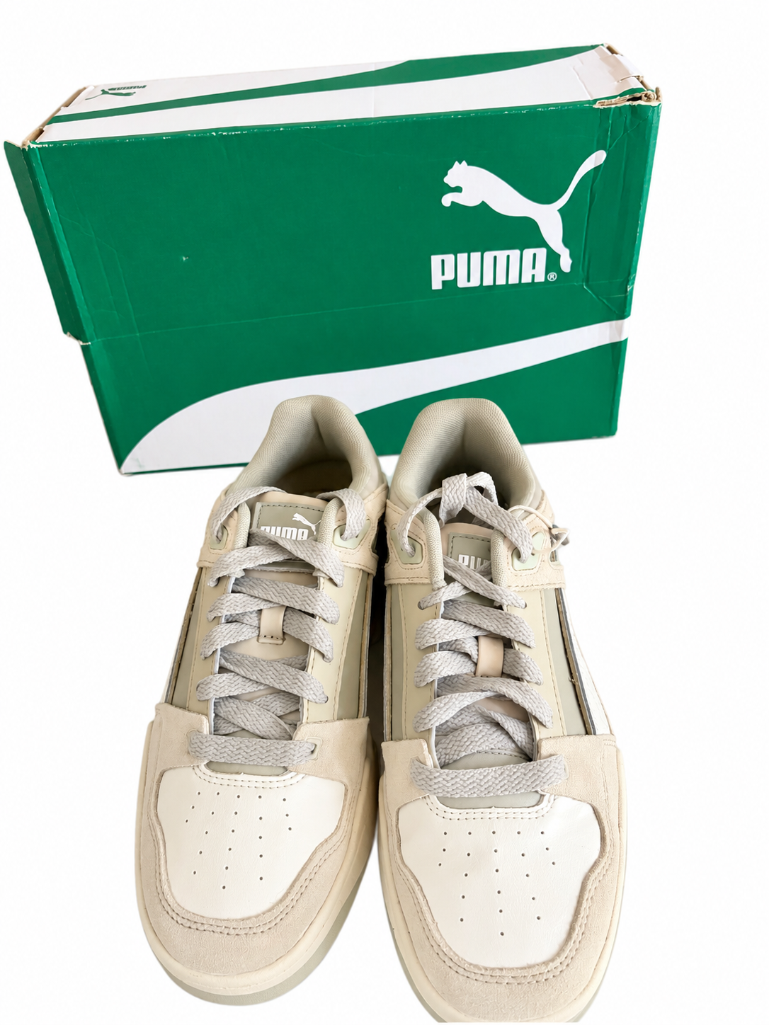 Puma Men’s Cream & Sage Panelled Lace-Up Trainers – Size 7 – BNIB