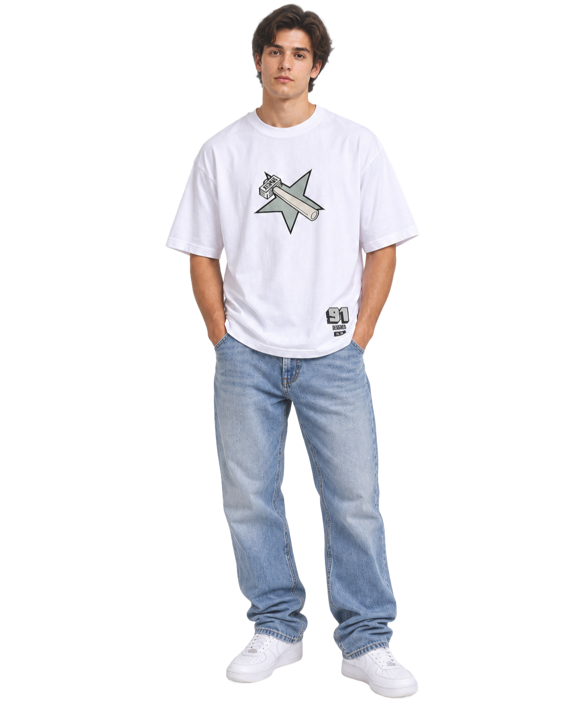 XLARGE White Graphic T-Shirt - L shown on a model.