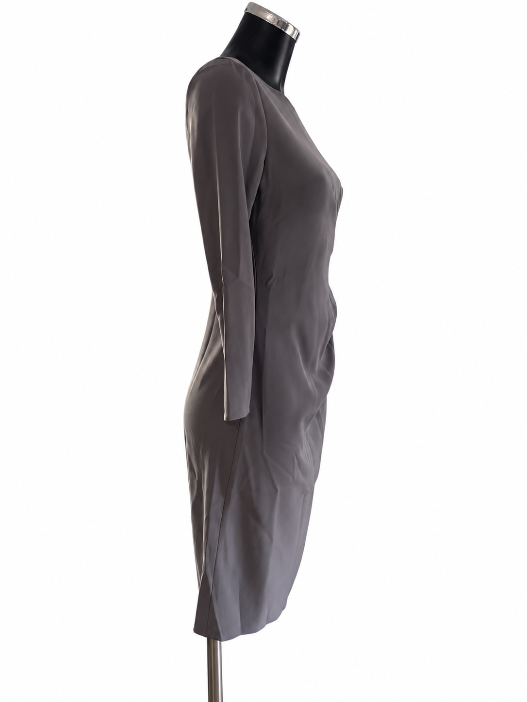 Side view on a mannequin — Emporio Armani Mineral Grey Draped Tailored Dress — Size IT 42.