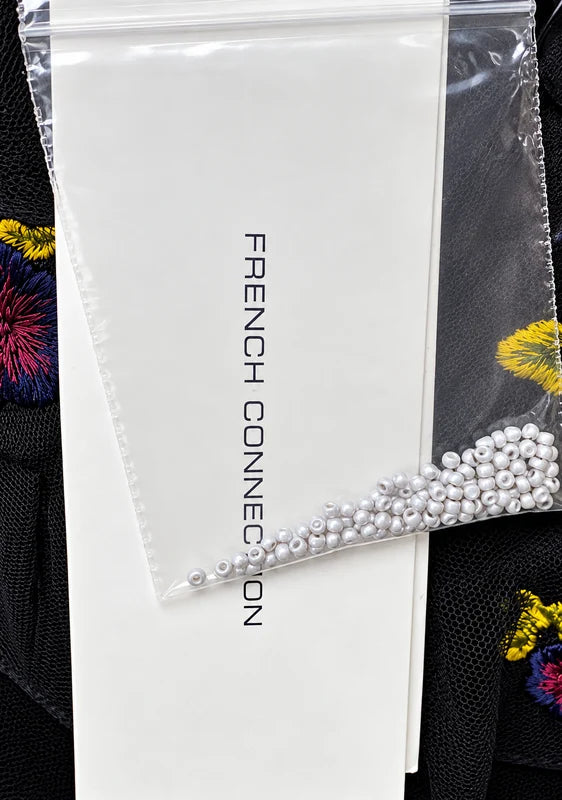 Retail tag showing product reference — French Connection Blackout Camille Embroidered Shirt – Size M.
