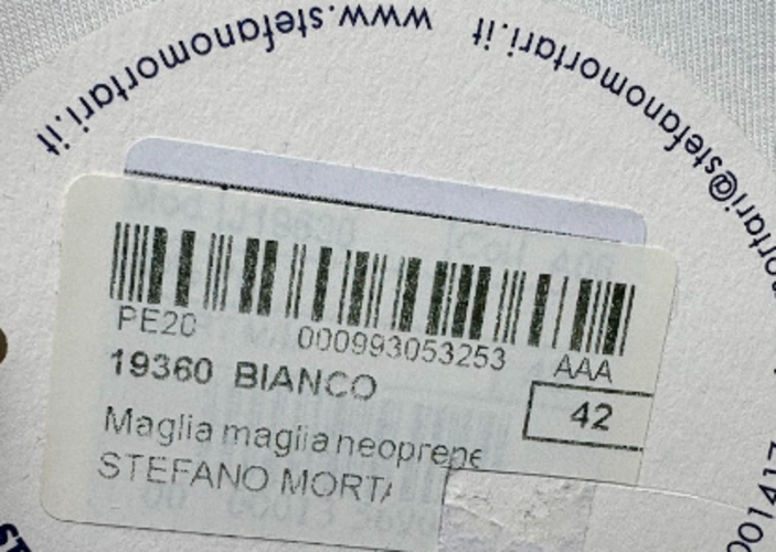 Retail tag showing style and size — Stefano Mortari White Contrast-Panel Top – IT42.