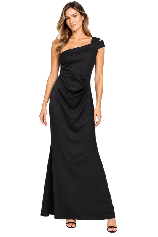 Lipsy Black Draped Maxi Dress – UK 20 shown on a model.