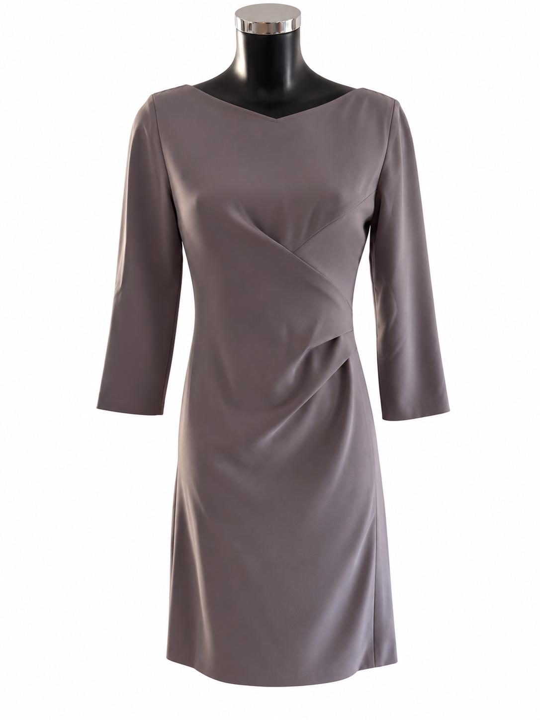 Front view on a mannequin — Emporio Armani Mineral Grey Draped Tailored Dress — Size IT 42.