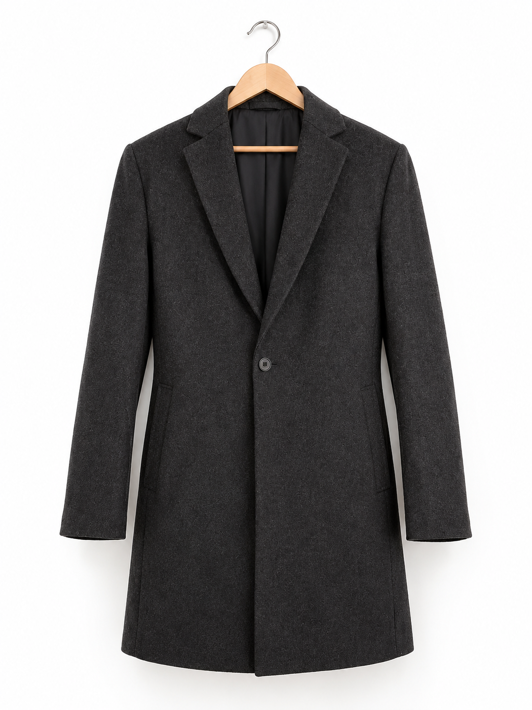 French Connection Men's Dark Grey Melange Winter Melton Wool Blend Tailored Coat Size S BNWT