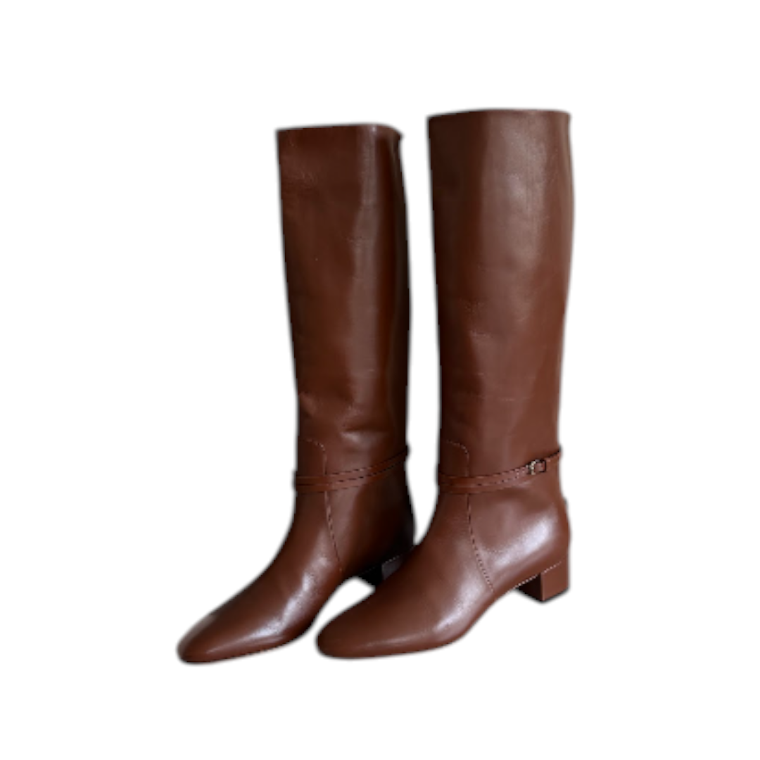 Francesco Russo Brown Knee-High Boots with Ankle Strap and Block Heel EU 37 – product image 2