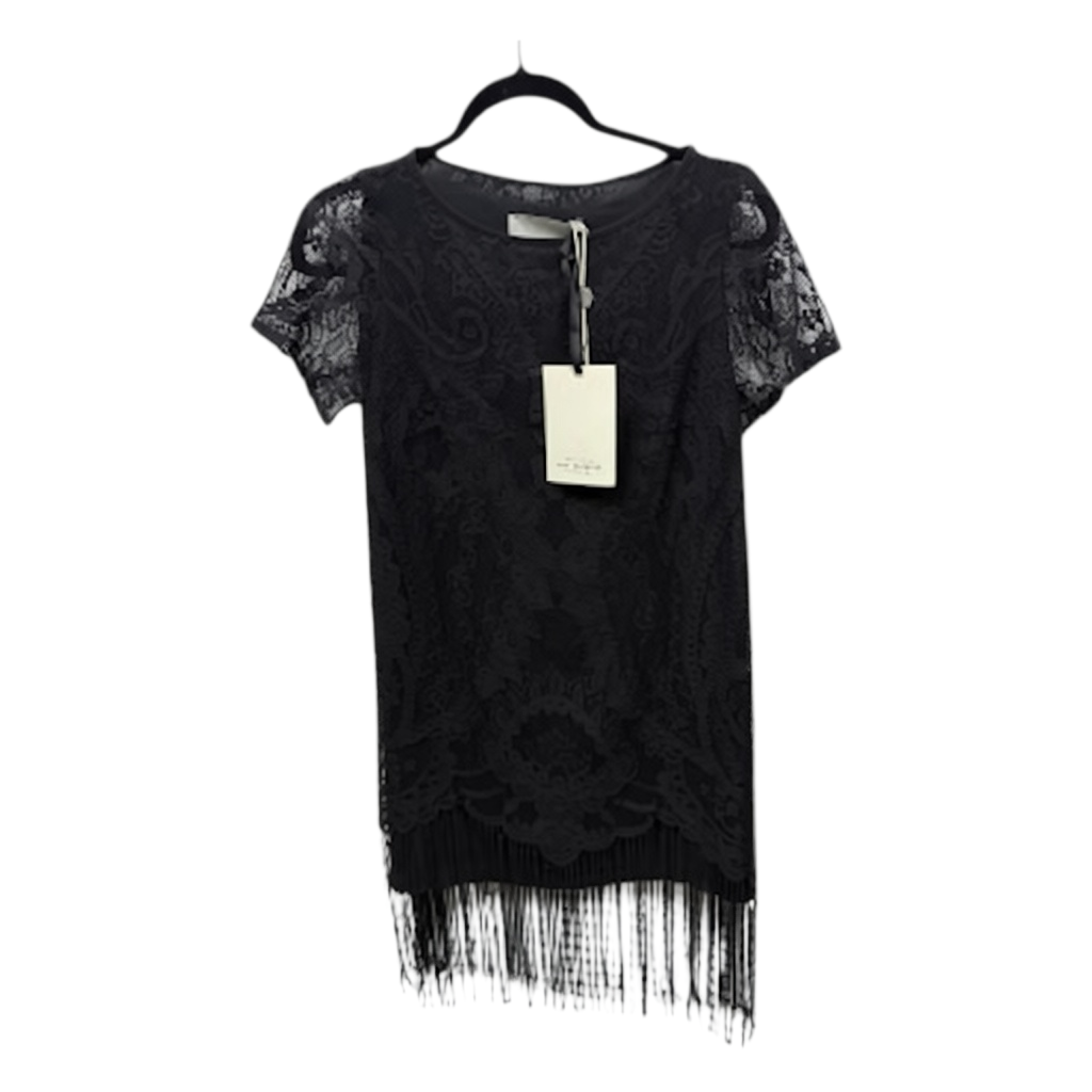 RUE BISQUIT Black Lace Fringe Tunic Top IT 40 — photo 3