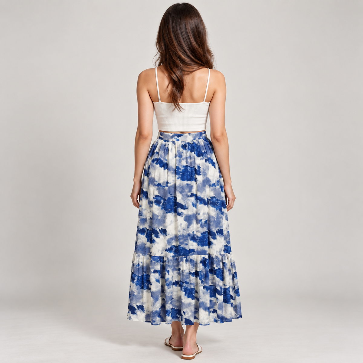 8 by YOOX Blue, White & Grey Abstract-Print Tiered Maxi Skirt – IT 46 — photo 2