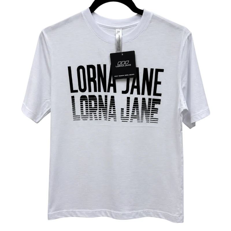 Front view — Lorna Jane White LJ Retro Oversized Tee – Size S.