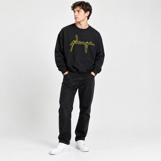 XLARGE Black Embroidered Crew Neck Sweatshirt – M shown on a model.
