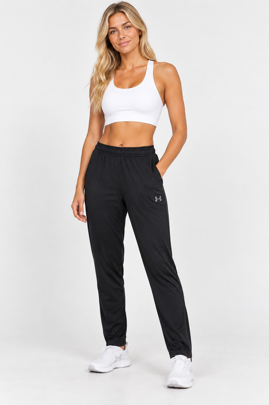 Under Armour Black Zip-Hem Training Trousers – L / XL shown on a model.