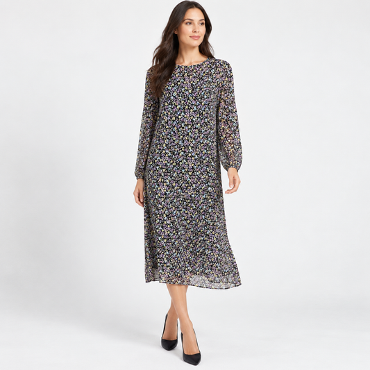 NA-KD Multi Floral Print Long Sleeve Open Back Calf-Length Dress – EU 36 – product image 1