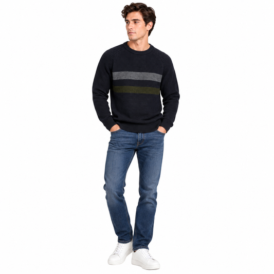 LIU JO UOMO Navy Multicolour Striped Crew Neck Knit Jumper – L — photograph 1
