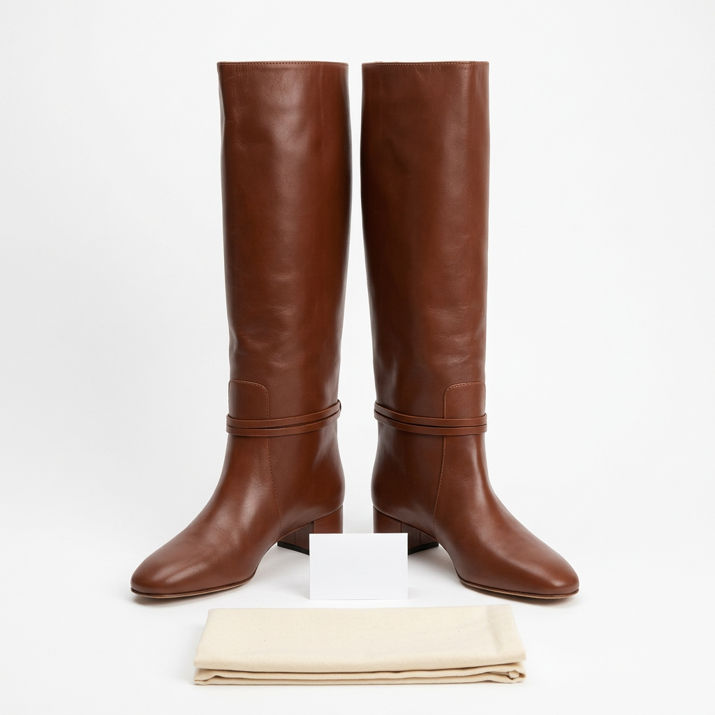 Francesco Russo Brown Knee-High Boots with Ankle Strap and Block Heel EU 37 – product image 6
