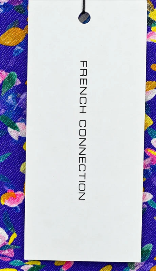 Retail tag showing product reference — French Connection Cobalt Violet Floral Satin Top – UK 12.