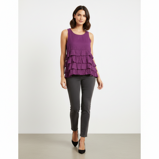 Caliban Purple Layered-Ruffle Sleeveless Blouse – UK 10 – product image 1 of 10